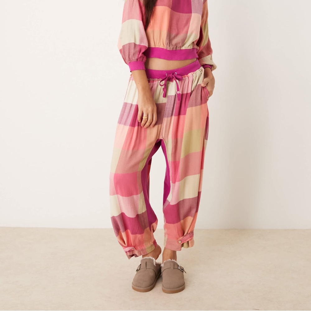 Free People Pink and Cream Pajama Pants